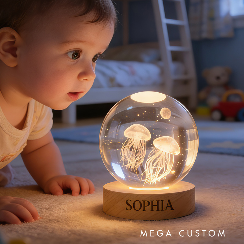 Personalized Glowing Jellyfish Ocean Night Light For Kids Bedroom Decor 3D Spherical Crystal Lamp