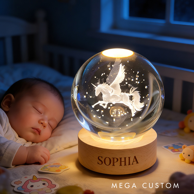 Personalized Beautiful Winged Horse Light Perfect For Baby Nursery Room 3D Spherical Crystal Lamp