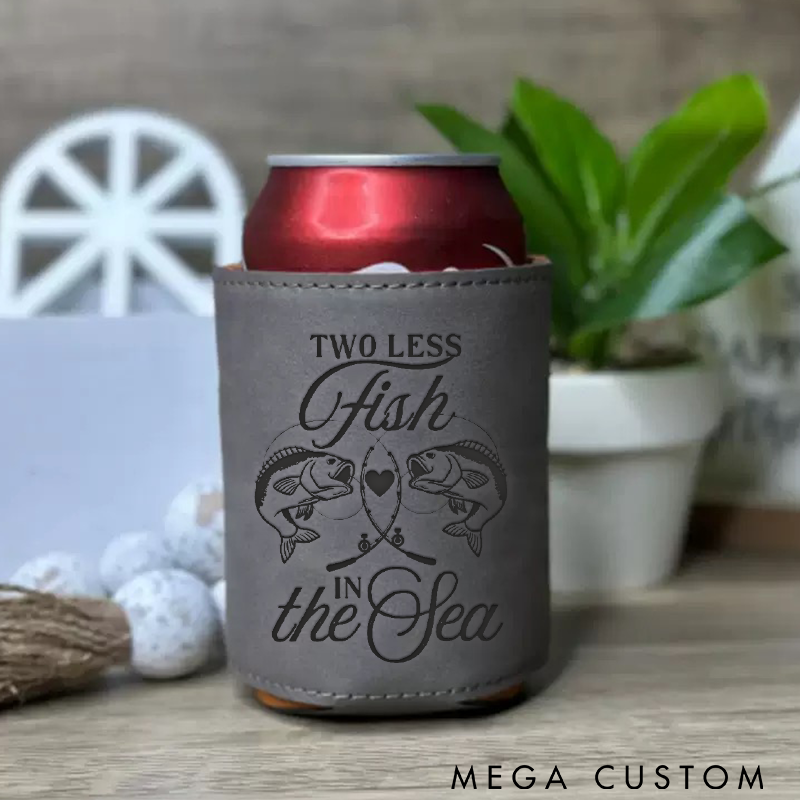 Personalized Fishing Can Cooler Custom Names and Time Two Less Fish in the Sea Design Perfect for Weddings Couples and Fishing Lovers