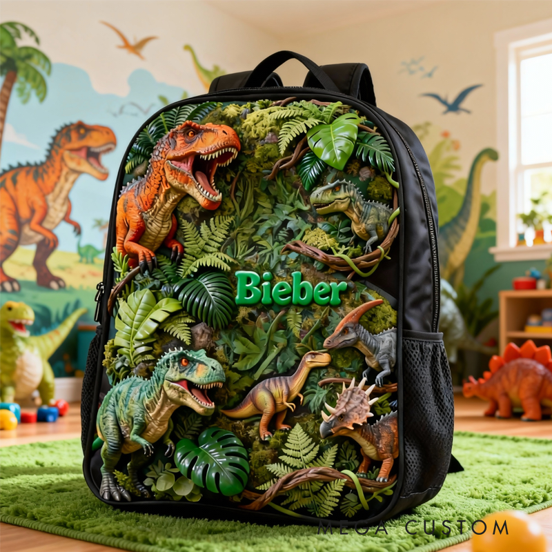 Personalized Cool Dinosaur Design and Custom Name for Kids Black to School Gift Dinosaur Lover Gift