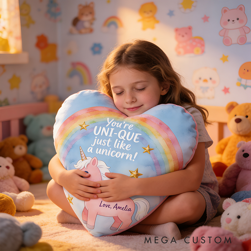 Personalized Heart Shaped Dream Horse Pillow For Girls With Rainbow Theme Graphic 3D Print Pillow