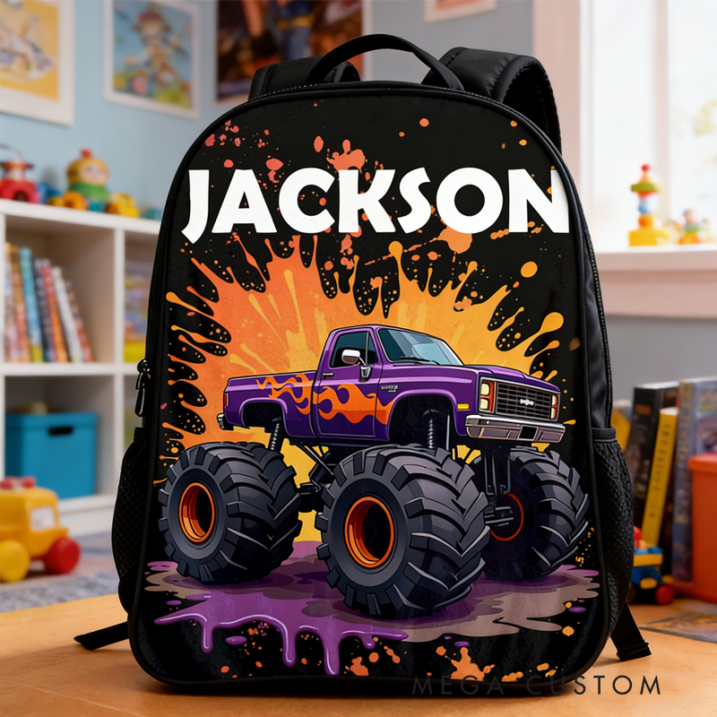 Personalized Big Wheel Off-Road Truck Design and Custom Name for Kids Black to School Gift 