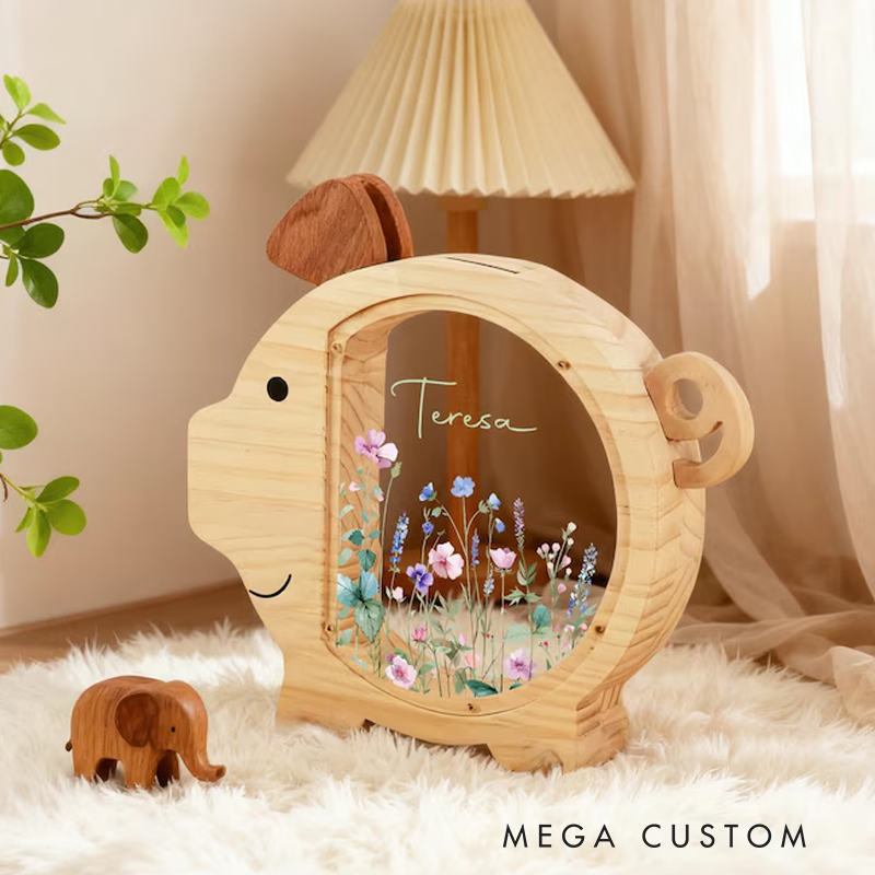 Personalized Girls Piggy Bank Wood Money Box for Kids Baby Shower Gift Personalized Wood Piggy Bank Nursery Decor Wooden Chritmas Gift
