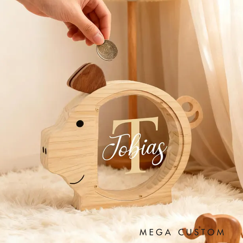 Personalized Kids Piggy Bank Wood Money Box for Kids Baby Shower Gift Personalized Wood Piggy Bank Nursery Decor Wooden Chritmas Gift