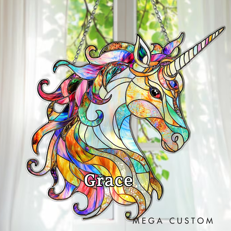 Personalized Dream Horse Acrylic Suncatcher Pink Winged Horse Window Art Fantasy Decor Iridescent Glass Ornament