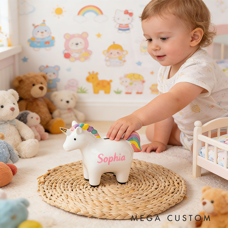 Personalized Cute Dream Horse Money Bank For Girls With Colorful Rainbow Ceramic Piggy Bank