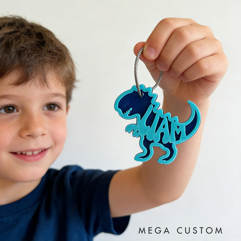 Personalized Cute Dinosaur Name Tag Keychain For Kids With Fun Prehistoric Theme Keychain