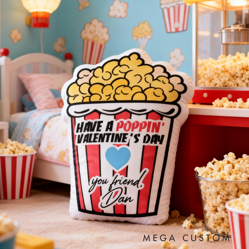 Personalized Cute Valentine's Day Popcorn with Name Graphic 3D Print Pillow Valentine's Day Gifts Funny Gifts