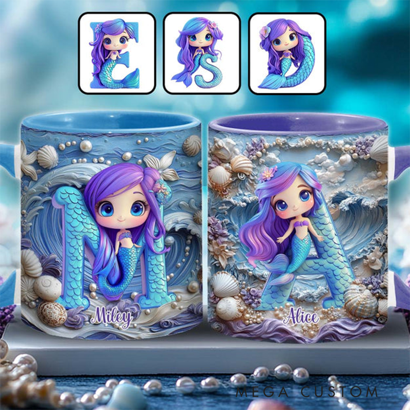 Personalized Beautiful Mermaid Letter Kid Accent Mug Birthday Gifts for Kids