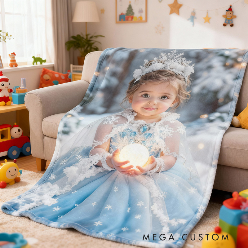 Personalized Beautiful Blue Dress Girl Photo Soft Warm Flannel Blanket For Children Blanket