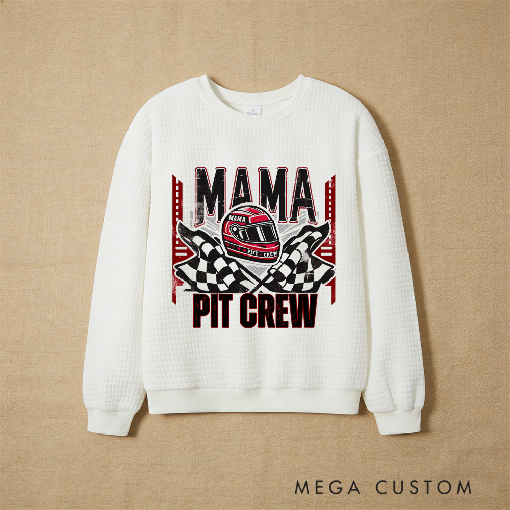 Personalized Waffle Knit Sweatshirt for Racing Moms with Custom Mama Pit Crew Design Gift