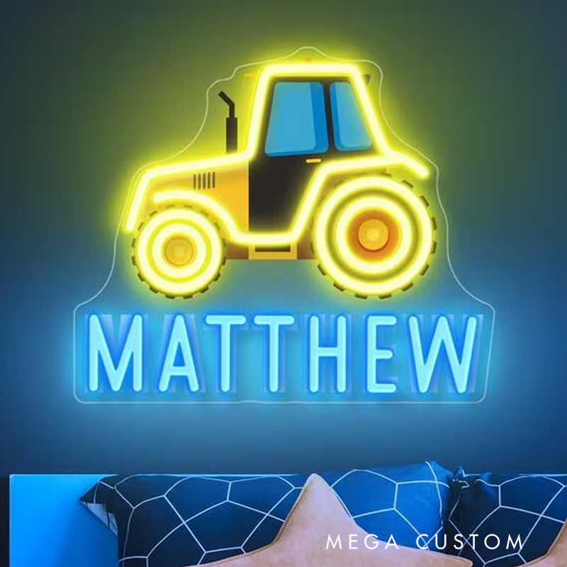 Personalized Tractor Neon Sign for Kids Truck Custom LED Lights Kids Room Decor Personalized Name Neon Sign Birthday Gift Nursery Room Aesthetic