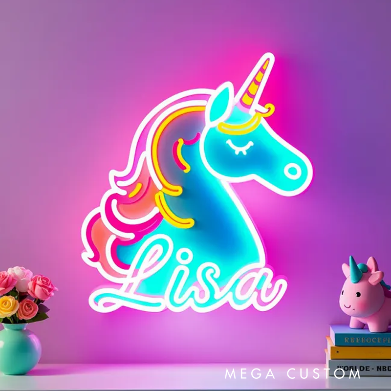 Personalized Rainbow Unicorn Neon Sign CustomLED Name Light for Nursery Bedroom Wall Decor Unique Gift for Children Birthdays Baby Showers