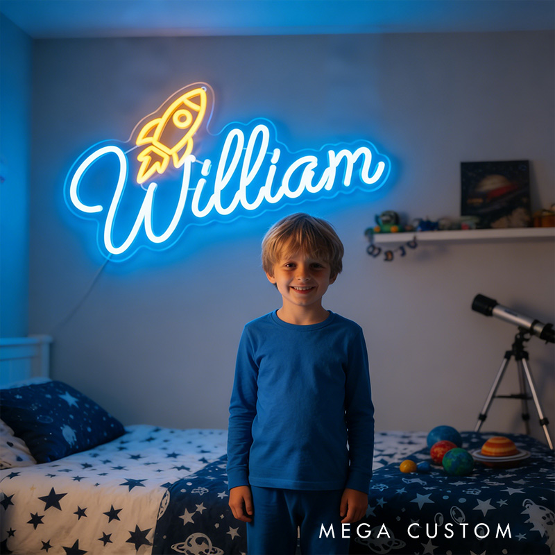 Personalized Custom Name Rocket Shape LED Light For Kids Space Room Decor Neon Sign