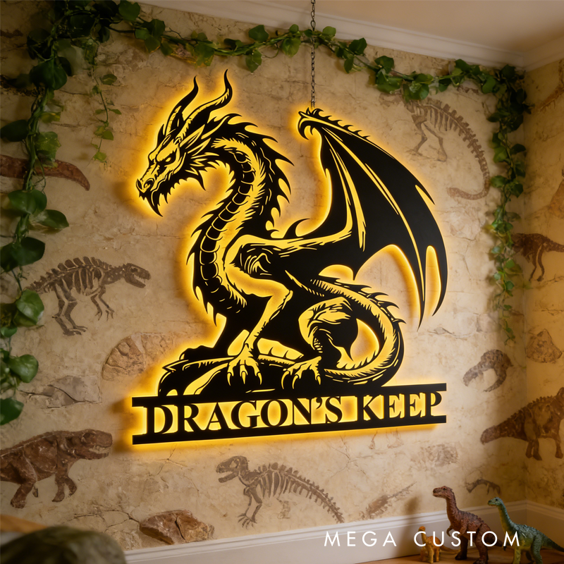 Personalized Dragon Neon Sign for Game Room Custom Name Fantasy Wall Art Gothic Dragon Wall Art with LED Dragon Metal Sign Gamer Gift