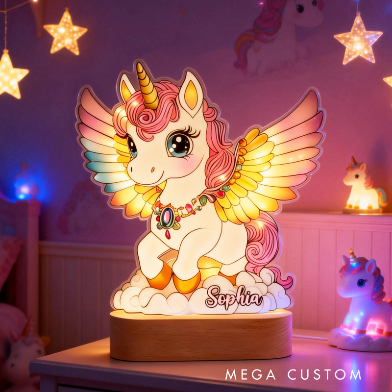 Personalized Beautiful Unicorn Kid Shaped Plaque Light Base Birthday Gifts Gift for Kids