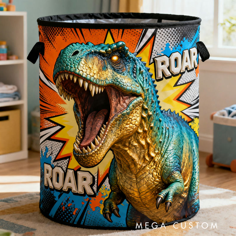 Personalized Cartoon Style Dinosaur Themed Laundry Basket Birthday Gift for Kids