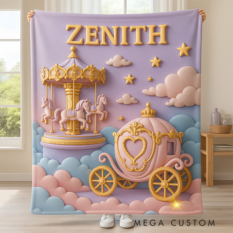 Personalized Cute Carousel And Carriage Custom Name Soft Blanket For Kids Bedroom Blanket