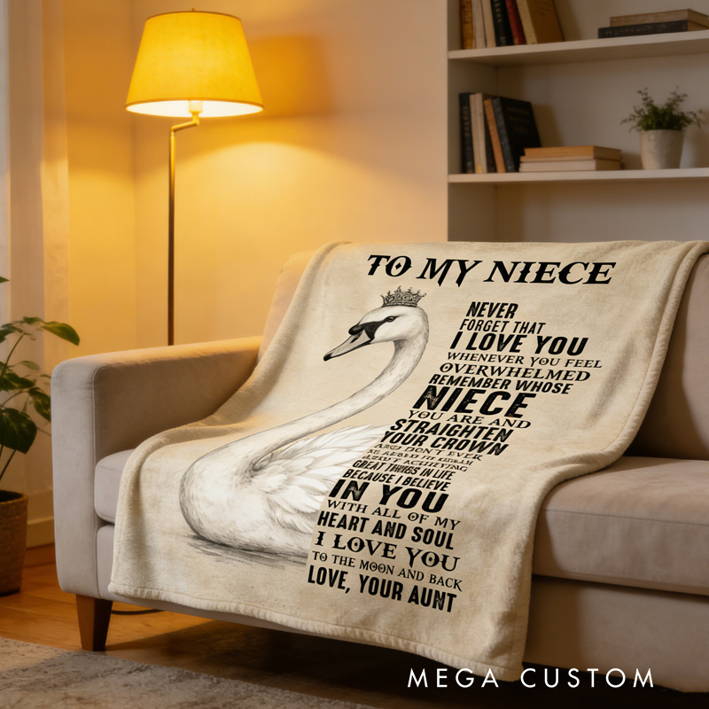 Personalized To My Niece Swan Pattern Custom Quote Warm Cozy Throw Gift Blanket Blanket
