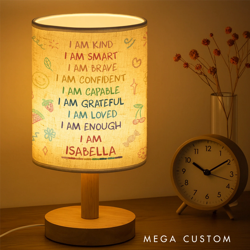 Personalized I Am Inspirational Words Fabric Lamp Custom Lamp Gift for Daughter and Self Empowerment Lovers