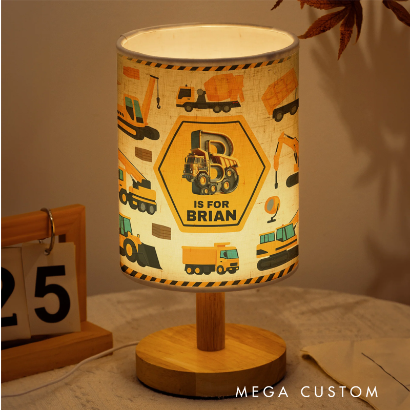 Personalized Construction Truck Letter Fabric Lamp Birthday Gift for Kids