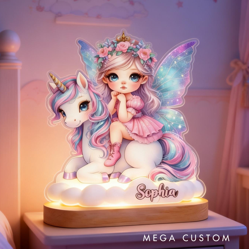 Personalized Flower Fairy and Dream Horse Kid Shaped Plaque Light Base Birthday Gifts Gift for Kids