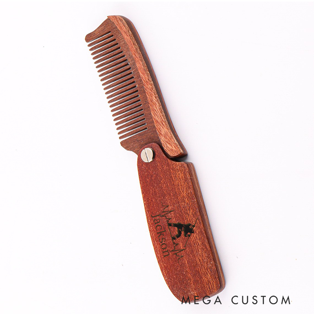 Personalized Wooden Beard Comb Firefighter Silhouette with Custom Name Gift