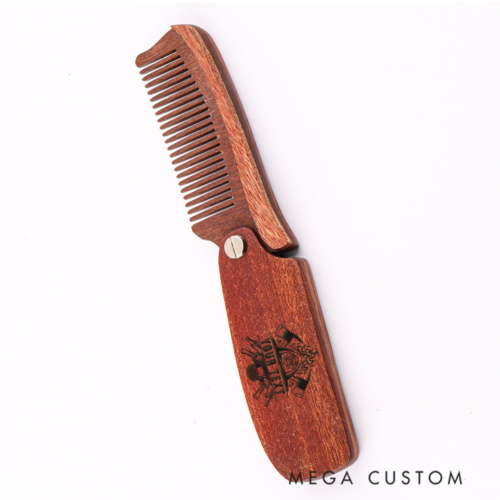 Personalized Wooden Beard Comb Custom Firefighter Design with Engraved Text