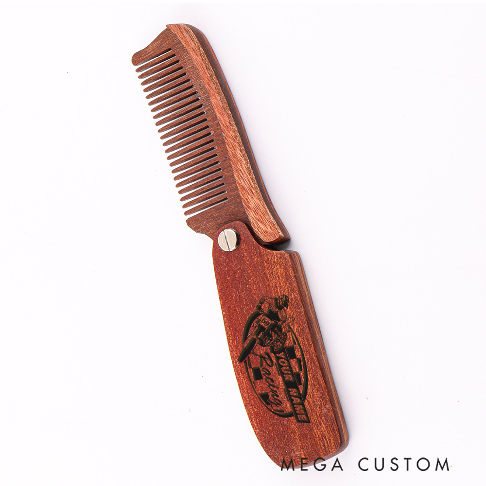 Personalized Wooden Beard Comb Custom Motorcycle Racing Design