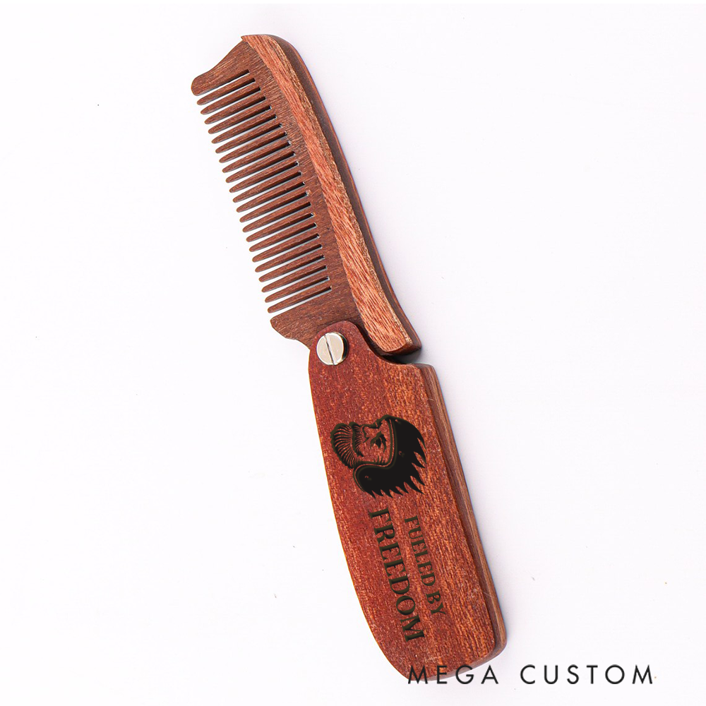 Personalized Wooden Beard Comb Custom Text Patriotic Design