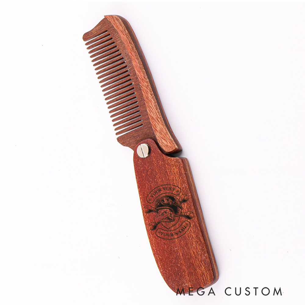 Personalized Wooden Beard Comb Custom Vintage Design with Text and Name