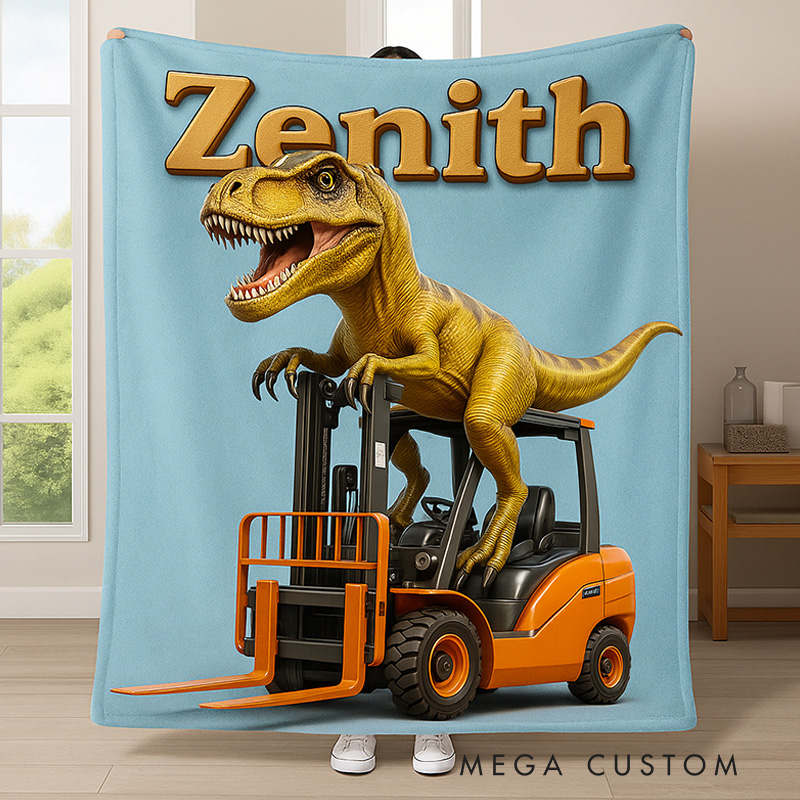 Personalized Dinosaur And Digger Theme Custom Name Fun Kids Cozy Bedroom Decor Blanket Blanket