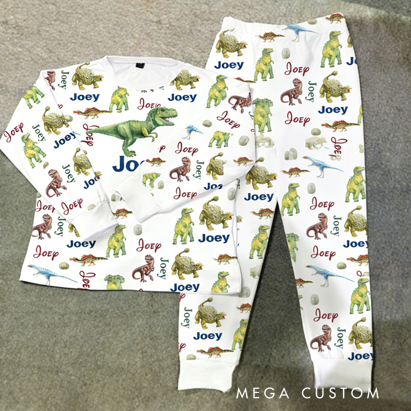 Personalized Adorable Theme Custom Name Warm Soft Flannel Kids Loungewear Pajama Set