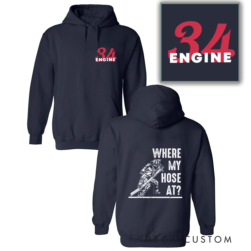 Personalized Firefighter Hoodie Gift Custom Engine Number Design Gift for Firefighter