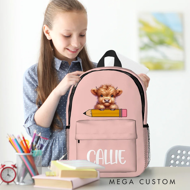 Personalized Cartoon Penguin Raccoon Animals Name Backpack with Zipper and Side Pockets Birthday Back to School Gift for Boys Girls