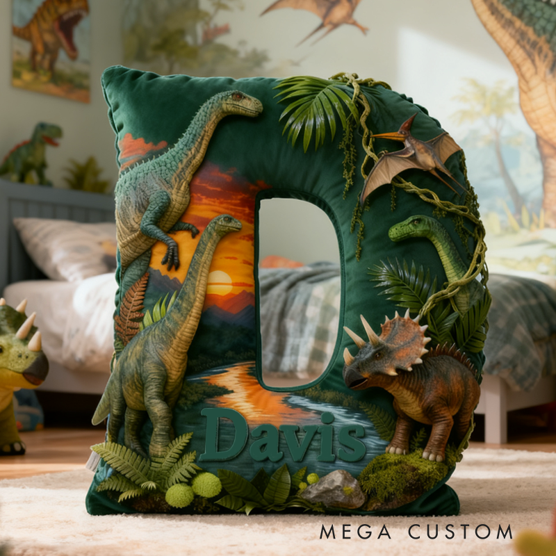 Personalized Dinosaur Forest with Name Graphic 3D Print Pillow Christmas Gift for Kids Birthday Gift