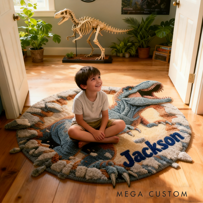Personalized 3D Visual Dinosaurs with Name Soft Rug Christmas Gift for Kids Rug Birthday Gifts for Kids
