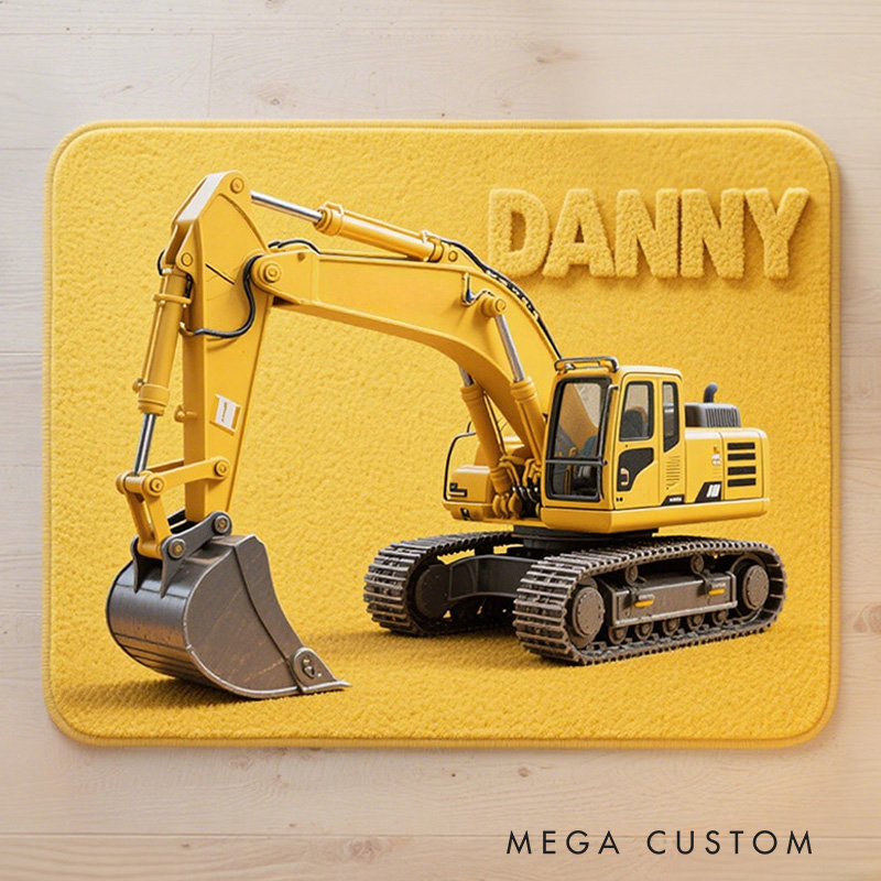 Personalized Fun Construction Theme Custom Name Heavy Equipment Vehicle Design Carpet Rug for Kids