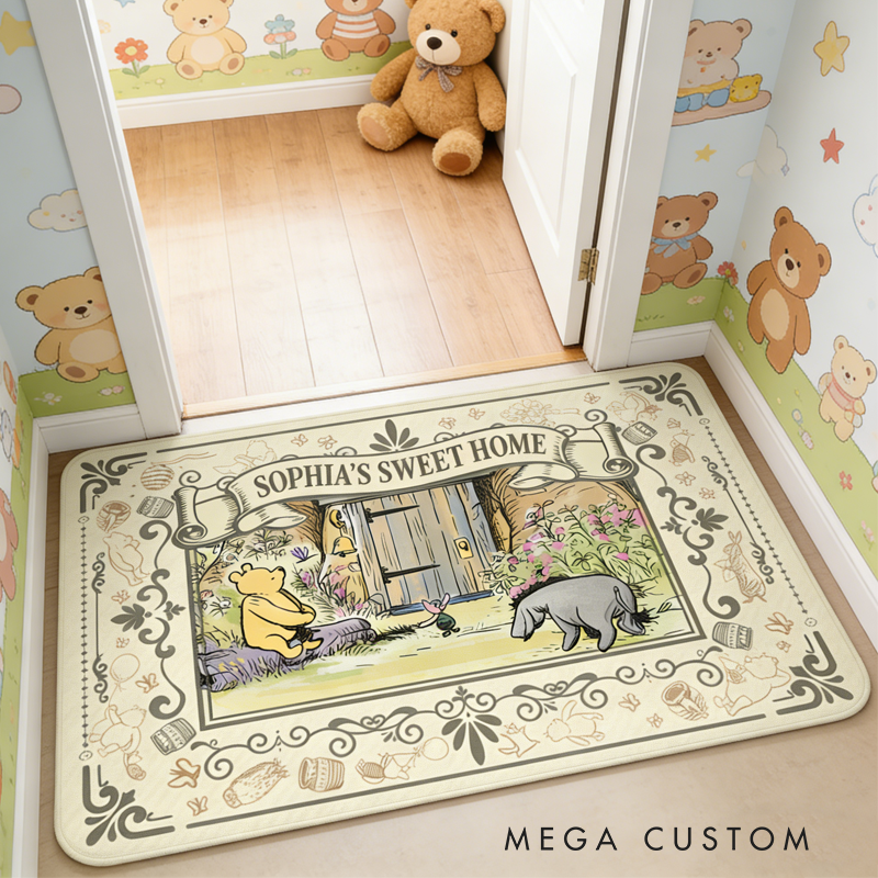 Personalized Classic Cute Bear with Name Doormat Birthday Gift for Her or Him