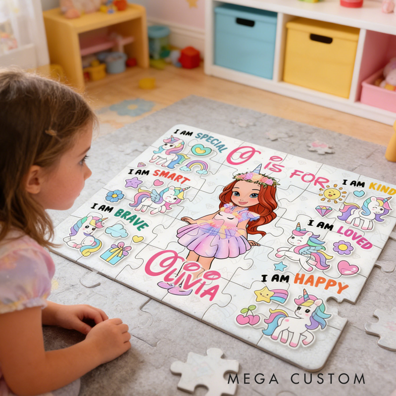 Personalized Fun Magical Princess Theme Custom Name Alphabet Learning Motivational Design Puzzle