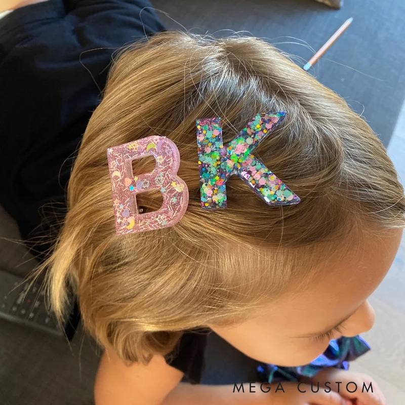 Personalized Initial Theme Custom Name Initial Glitter Font Pink Tone Acrylic Hair Clip