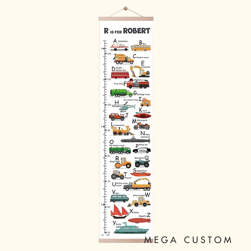 Personalized Alphabet Vehicle and Dinosaur Height Growth Chart for Kids
