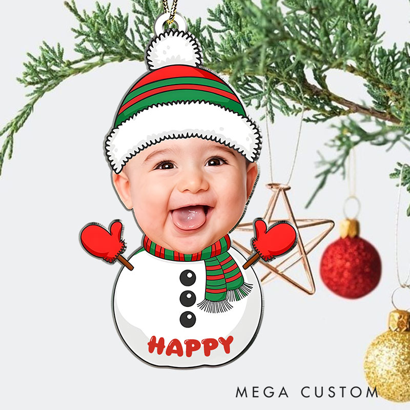 Personalized Baby Photo Snowman Ornament for a Magical Winter Holiday Celebration Christmas Ornaments