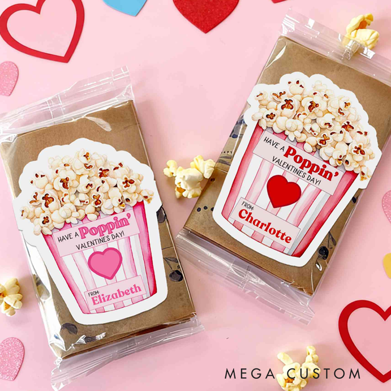 Personalized Have a Poppin Valentine's Day Stickers with Name Gift Decor Party Favors for Kids