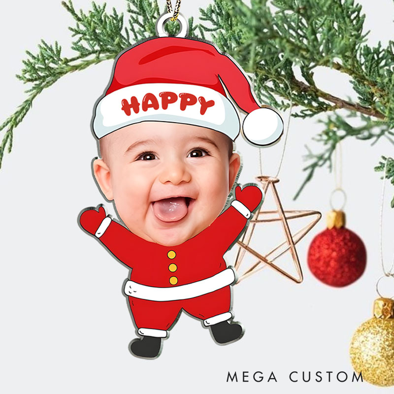 Personalized Baby Photo Santa Ornament Spreading Joyful Holiday Spirit and Warmth Christmas Ornaments