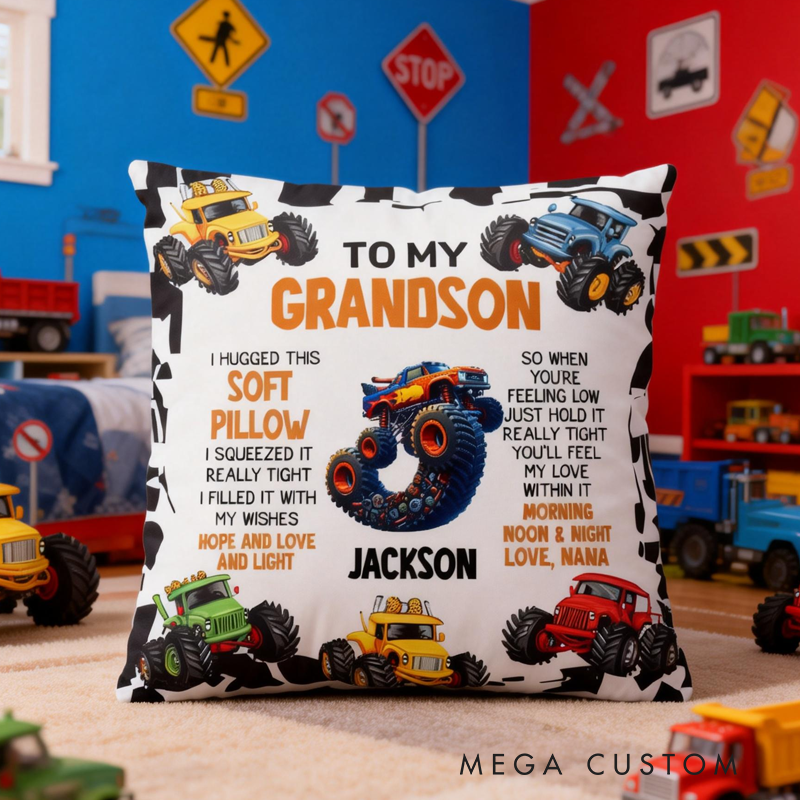 Personalized Cartoon Truck Soft Throw Pillow Cover with Name and Initial Home Decor Birthday Children's Day Gift for Kids