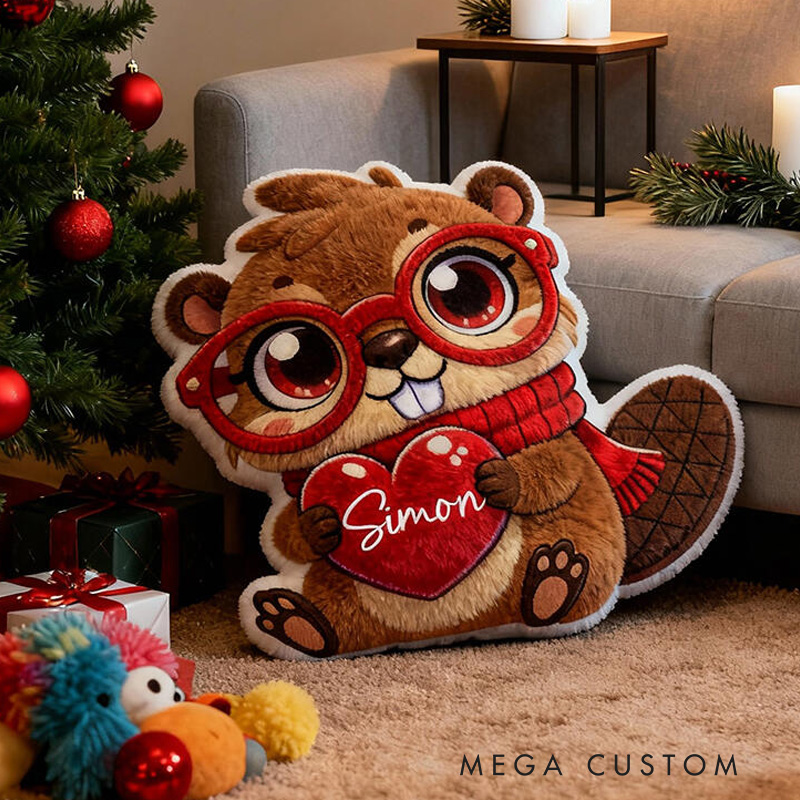 Personalized Lion Theme Custom Name Cute Lion Holding Red Heart Adorable Cartoon 3D Print Pillow
