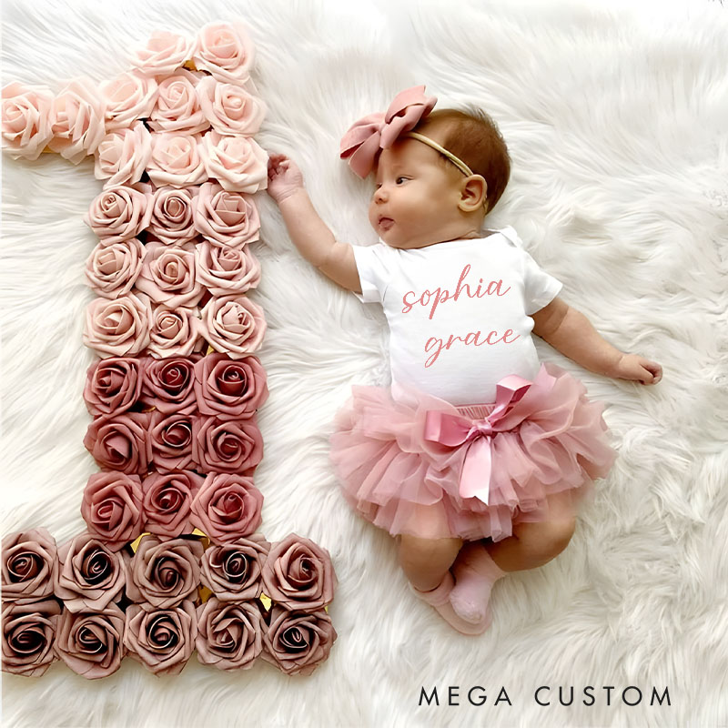 Personalized Elegant Script Baby Name Design with Soft Pink Font for a Sweet and Stylish Look Baby Tutu Skirt