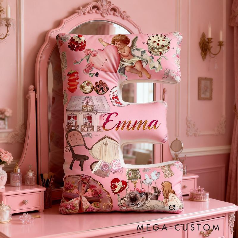 Personalized Retro Valentine's Day Initial with Name Graphic 3D Print Pillow Valentine's Day Gifts Funny Gifts