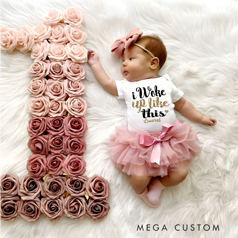 Personalized Glamorous I Woke Up Like This Glitter Design with Baby Name for Stylish Babies Baby Tutu Skirt